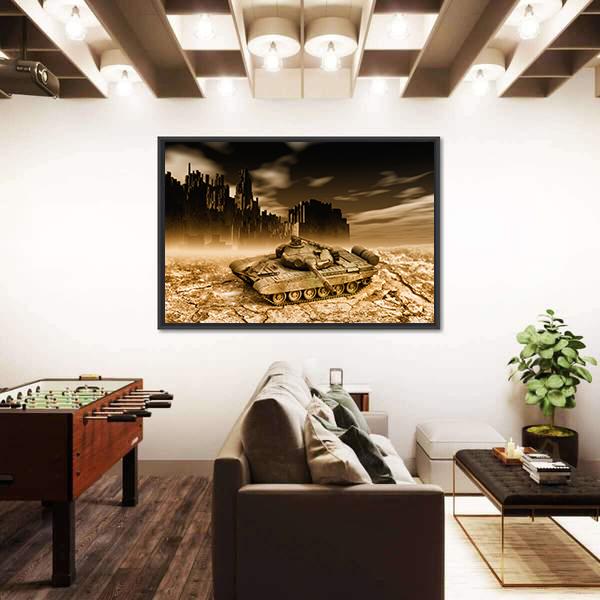 Tank In War Panoramic Canvas Wall Art-1 Piece-36" x 12"-Tiaracle