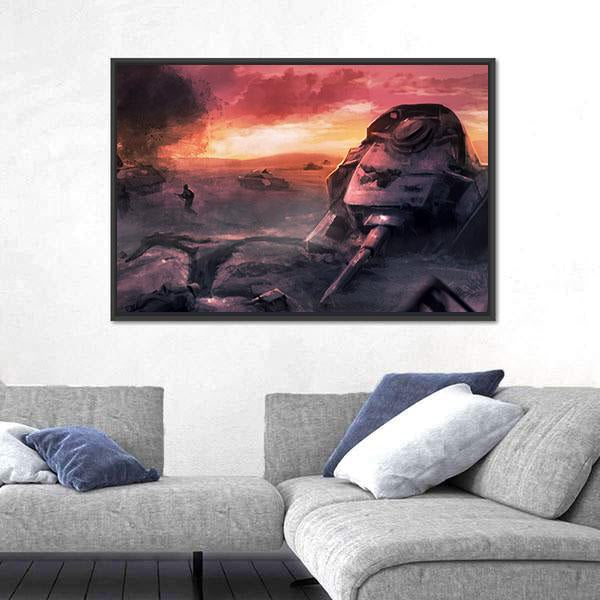 Tank War Battle Canvas Wall Art-1 Piece-Floating Frame-24" x 16"-Tiaracle