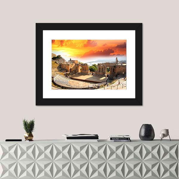 Taormina Theater In Sicily Canvas Wall Art-3 Horizontal-Gallery Wrap-25" x 16"-Tiaracle