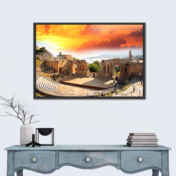 Taormina Theater In Sicily Panoramic Canvas Wall Art-1 Piece-36" x 12"-Tiaracle