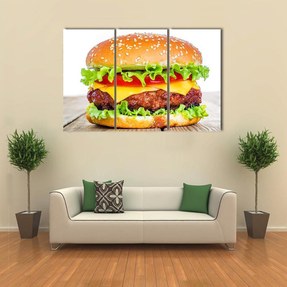 Tasty Cheeseburger Canvas Wall Art-3 Horizontal-Gallery Wrap-37" x 24"-Tiaracle