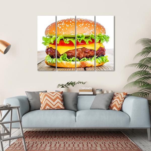 Tasty Cheeseburger Canvas Wall Art-4 Horizontal-Gallery Wrap-34" x 24"-Tiaracle