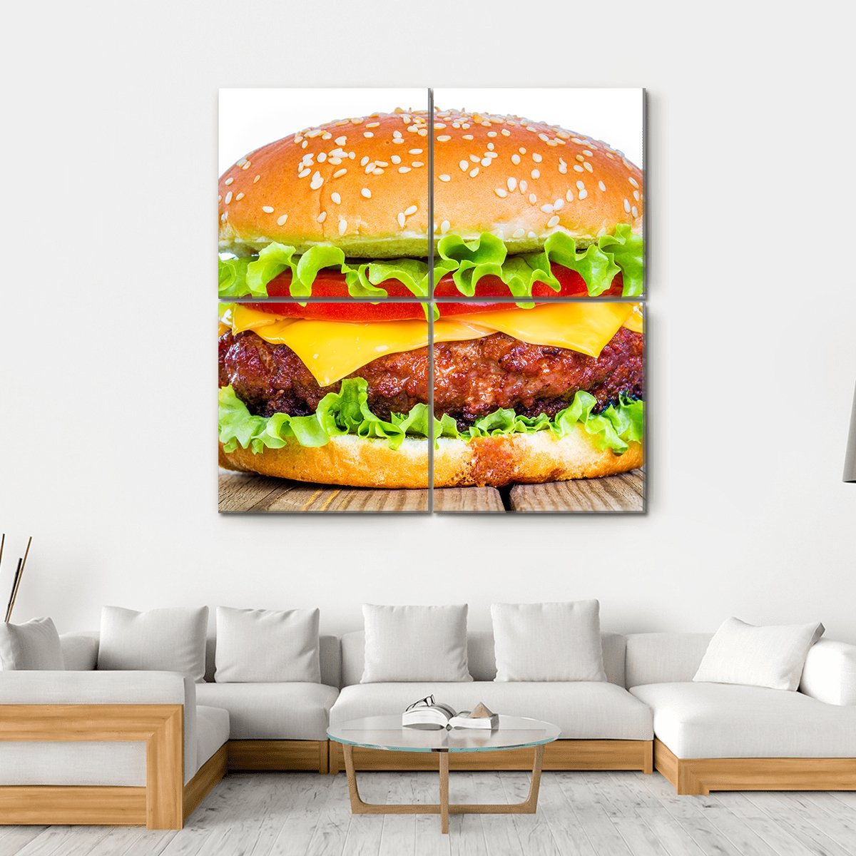 Tasty Cheeseburger Canvas Wall Art-4 Square-Gallery Wrap-17" x 17"-Tiaracle