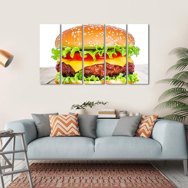 Tasty Cheeseburger Canvas Wall Art-5 Horizontal-Gallery Wrap-22" x 12"-Tiaracle