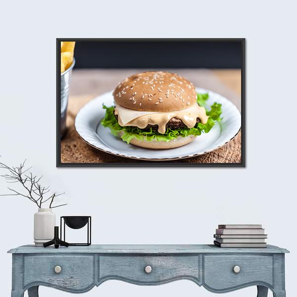 Tasty Burger Canvas Wall Art-5 Horizontal-Gallery Wrap-22" x 12"-Tiaracle
