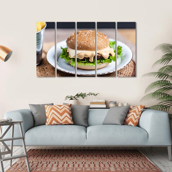 Tasty Burger Canvas Wall Art-5 Horizontal-Gallery Wrap-22" x 12"-Tiaracle