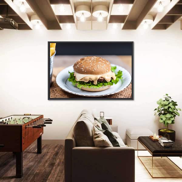 Tasty Burger Canvas Wall Art-5 Horizontal-Gallery Wrap-22" x 12"-Tiaracle