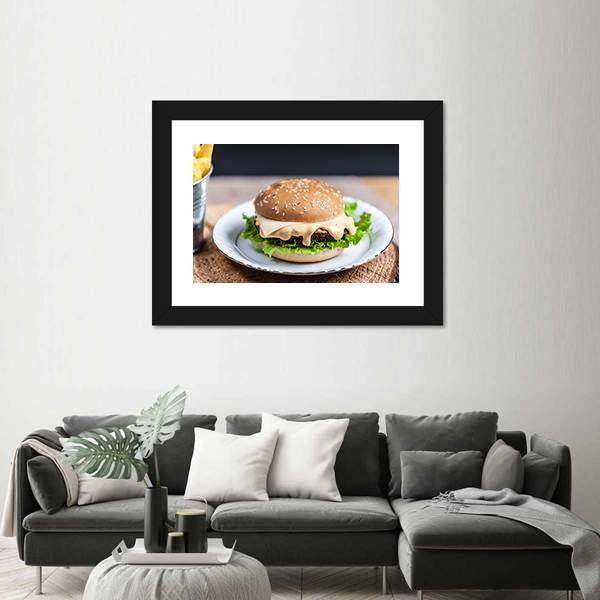 Tasty Burger Canvas Wall Art-1 Piece-Framed Print-20" x 16"-Tiaracle