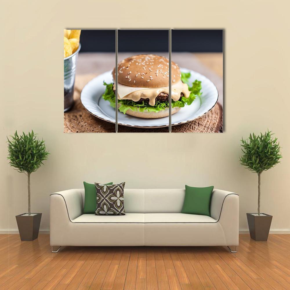 Tasty Burger Canvas Wall Art-3 Horizontal-Gallery Wrap-37" x 24"-Tiaracle
