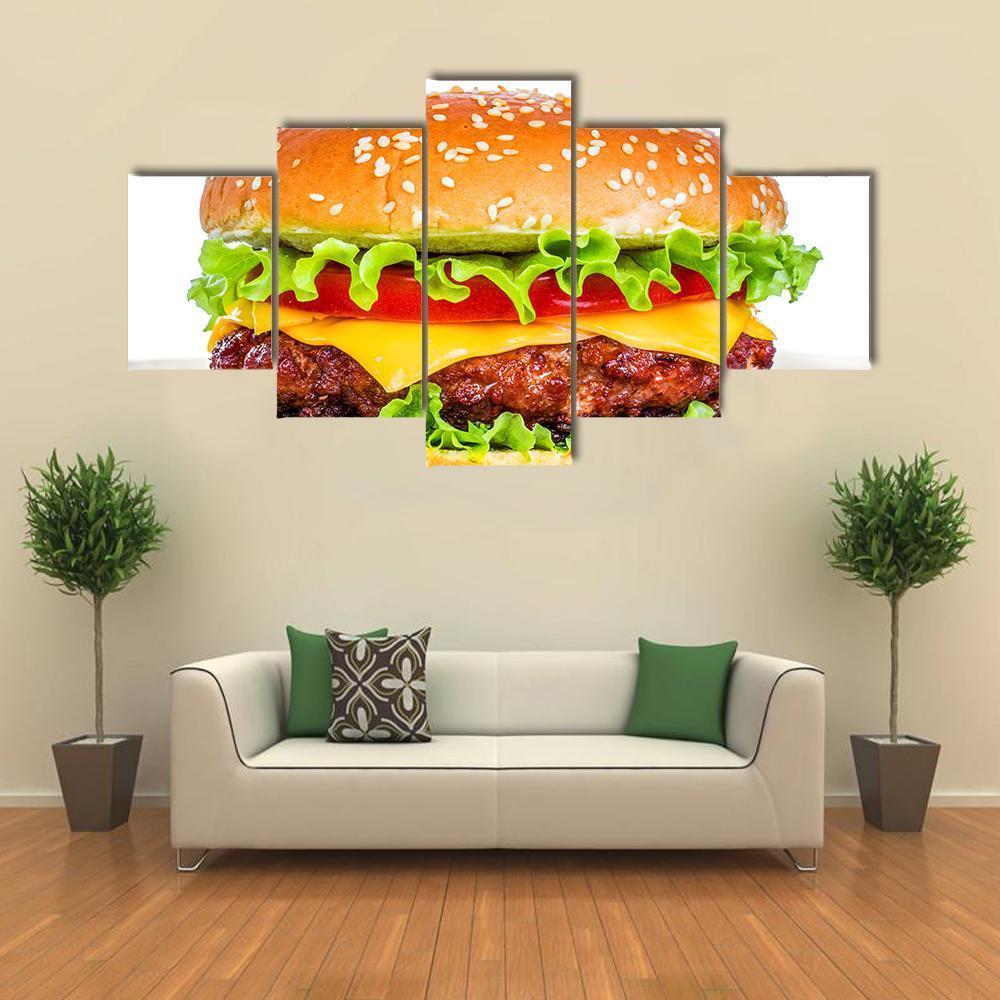 Tasty Hamburger Canvas Wall Art-5 Star-Gallery Wrap-62" x 32"-Tiaracle