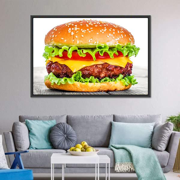 Tasty Hamburger Canvas Wall Art-3 Horizontal-Gallery Wrap-25" x 16"-Tiaracle