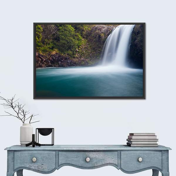 Tawhai Waterfall New Zealand Canvas Wall Art-1 Piece-Floating Frame-24" x 16"-Tiaracle