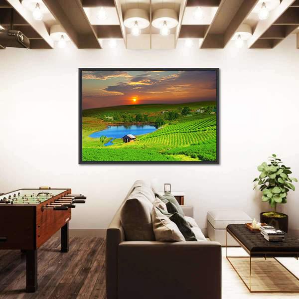 Tea Plantation Field Vietnam Canvas Wall Art-1 Piece-Floating Frame-36" x 24"-Tiaracle