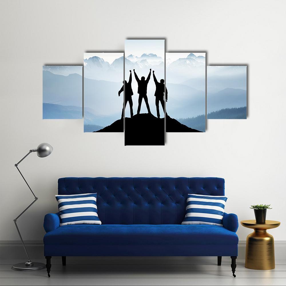 Team On Mountain Top Canvas Wall Art-5 Star-Gallery Wrap-62" x 32"-Tiaracle