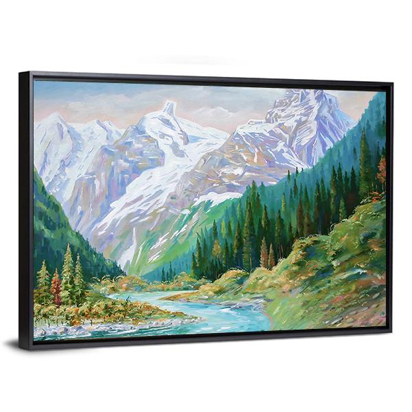 Teberda River In Gorge Of The Caucasus Mountains Canvas Wall Art-3 Horizontal-Gallery Wrap-25" x 16"-Tiaracle