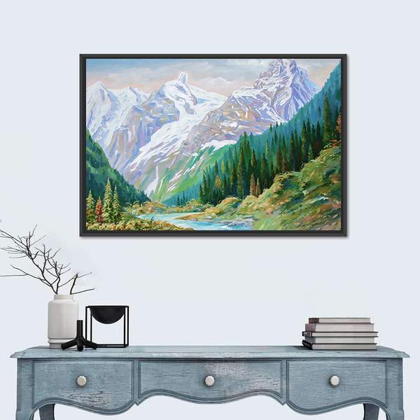 Teberda River In Gorge Of The Caucasus Mountains Canvas Wall Art-3 Horizontal-Gallery Wrap-25" x 16"-Tiaracle