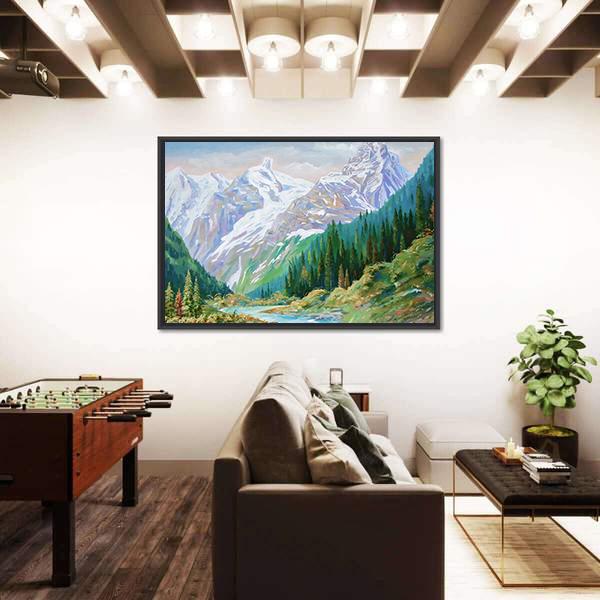Teberda River In Gorge Of The Caucasus Mountains Canvas Wall Art-3 Horizontal-Gallery Wrap-25" x 16"-Tiaracle