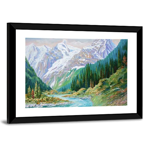 Teberda River In Gorge Of The Caucasus Mountains Canvas Wall Art-3 Horizontal-Gallery Wrap-25" x 16"-Tiaracle