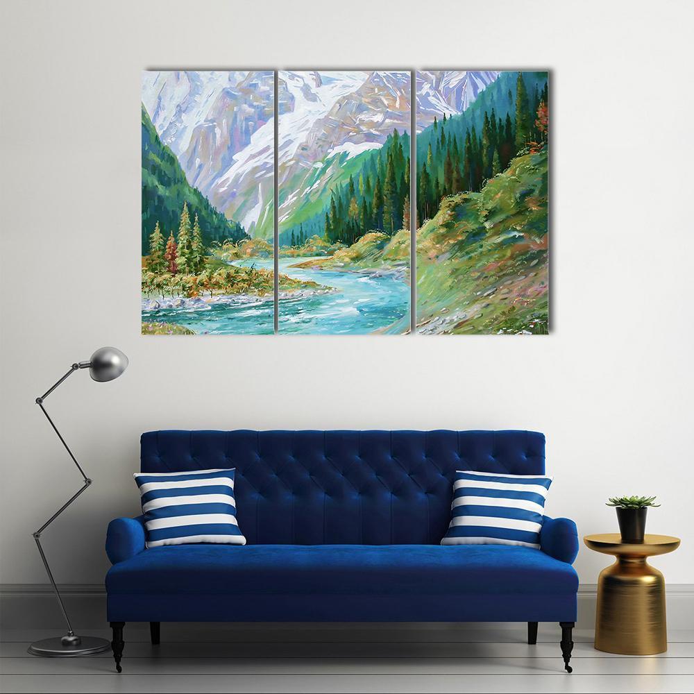 Teberda River In Gorge Of The Caucasus Mountains Canvas Wall Art-3 Horizontal-Gallery Wrap-37" x 24"-Tiaracle