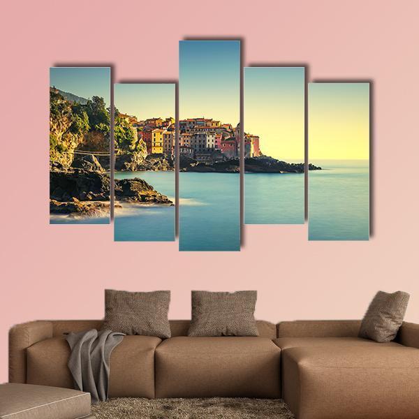 Old Village On Sea Canvas Wall Art-5 Pop-Gallery Wrap-47" x 32"-Tiaracle