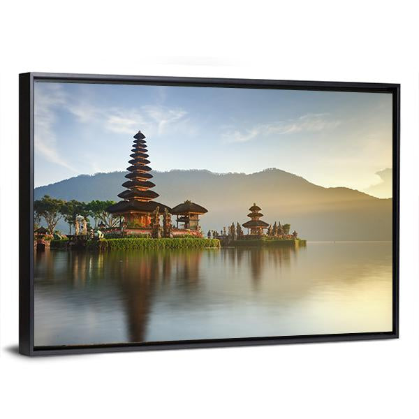 Temple On Lake Bratan Canvas Wall Art-5 Horizontal-Gallery Wrap-22" x 12"-Tiaracle
