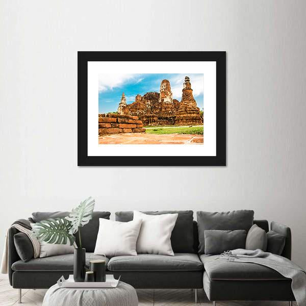 Temple Wat Of Ayutthaya Canvas Wall Art-3 Horizontal-Gallery Wrap-25" x 16"-Tiaracle