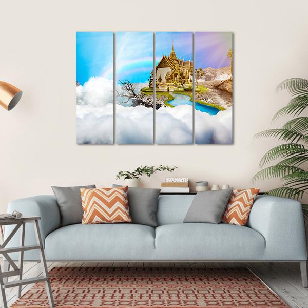 Temple With Cloudy Sky & Lake Canvas Wall Art-4 Horizontal-Gallery Wrap-34" x 24"-Tiaracle
