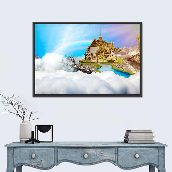 Temple With Cloudy Sky & Lake Canvas Wall Art-3 Horizontal-Gallery Wrap-25" x 16"-Tiaracle