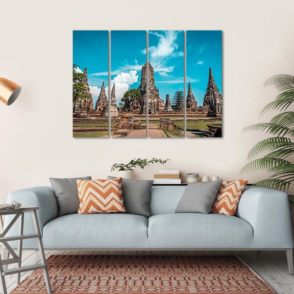 Temples During Sunny Day Ayutthaya Canvas Wall Art-4 Horizontal-Gallery Wrap-34" x 24"-Tiaracle