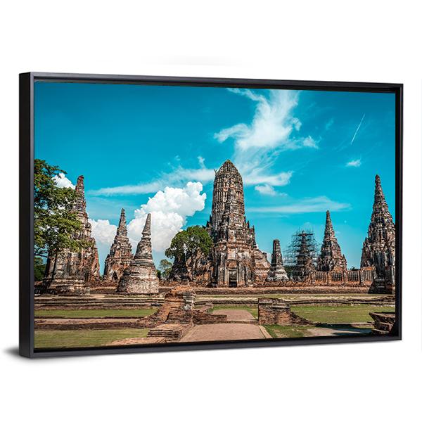 Temples During Sunny Day Ayutthaya Canvas Wall Art-3 Horizontal-Gallery Wrap-25" x 16"-Tiaracle