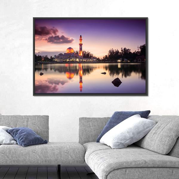 Tengku Zaharah Mosque Canvas Wall Art-1 Piece-Floating Frame-24" x 16"-Tiaracle