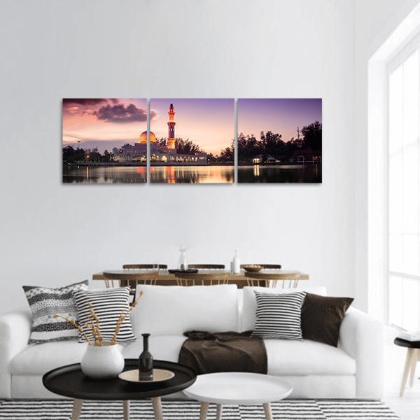 Tengku Zaharah Mosque Panoramic Canvas Wall Art-3 Piece-25" x 08"-Tiaracle