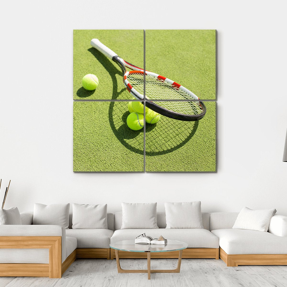 Tennis Racket And Balls Canvas Wall Art-4 Square-Gallery Wrap-17" x 17"-Tiaracle