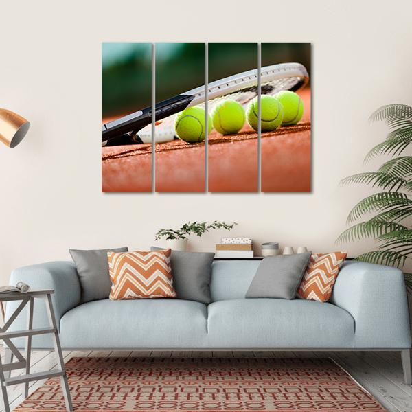 Tennis Racket & Balls Canvas Wall Art-4 Horizontal-Gallery Wrap-34" x 24"-Tiaracle