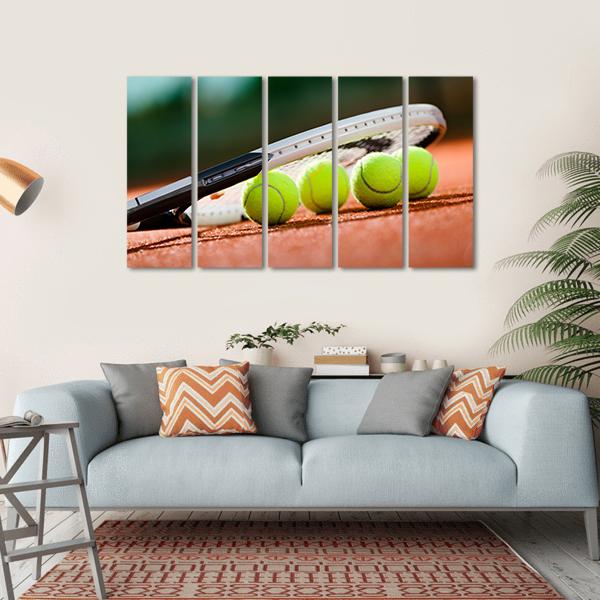 Tennis Racket & Balls Canvas Wall Art-5 Horizontal-Gallery Wrap-22" x 12"-Tiaracle