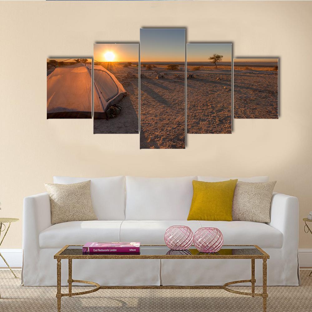 Tent In Kalahari Africa Canvas Wall Art-5 Star-Gallery Wrap-62" x 32"-Tiaracle