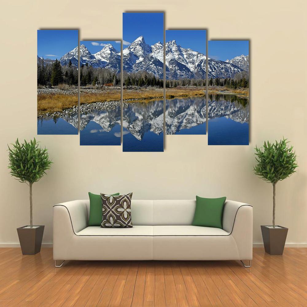 Teton Mountain Range Canvas Wall Art-5 Pop-Gallery Wrap-47" x 32"-Tiaracle