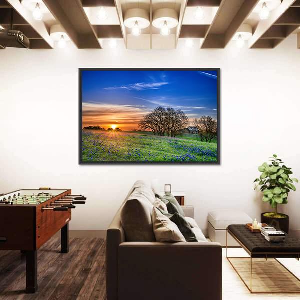 Texas Bluebonnet Field Canvas Wall Art-5 Horizontal-Gallery Wrap-22" x 12"-Tiaracle