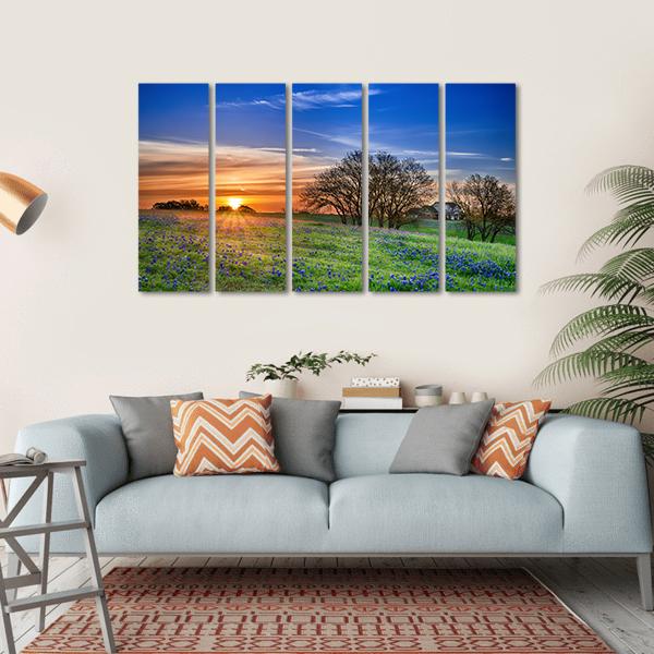 Texas Bluebonnet Field Canvas Wall Art-5 Horizontal-Gallery Wrap-22" x 12"-Tiaracle