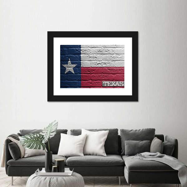 Texas Flag On Brick Wall Canvas Wall Art-1 Piece-Framed Print-20" x 16"-Tiaracle