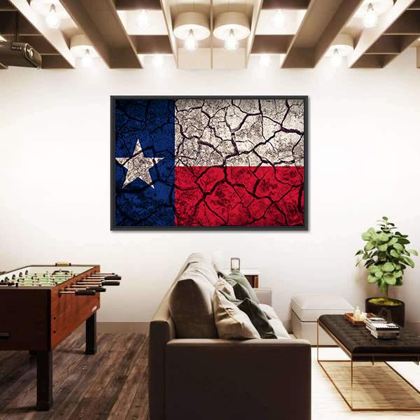 Texas Flag Pattern On Crack Soil Texture Canvas Wall Art-3 Horizontal-Gallery Wrap-25" x 16"-Tiaracle