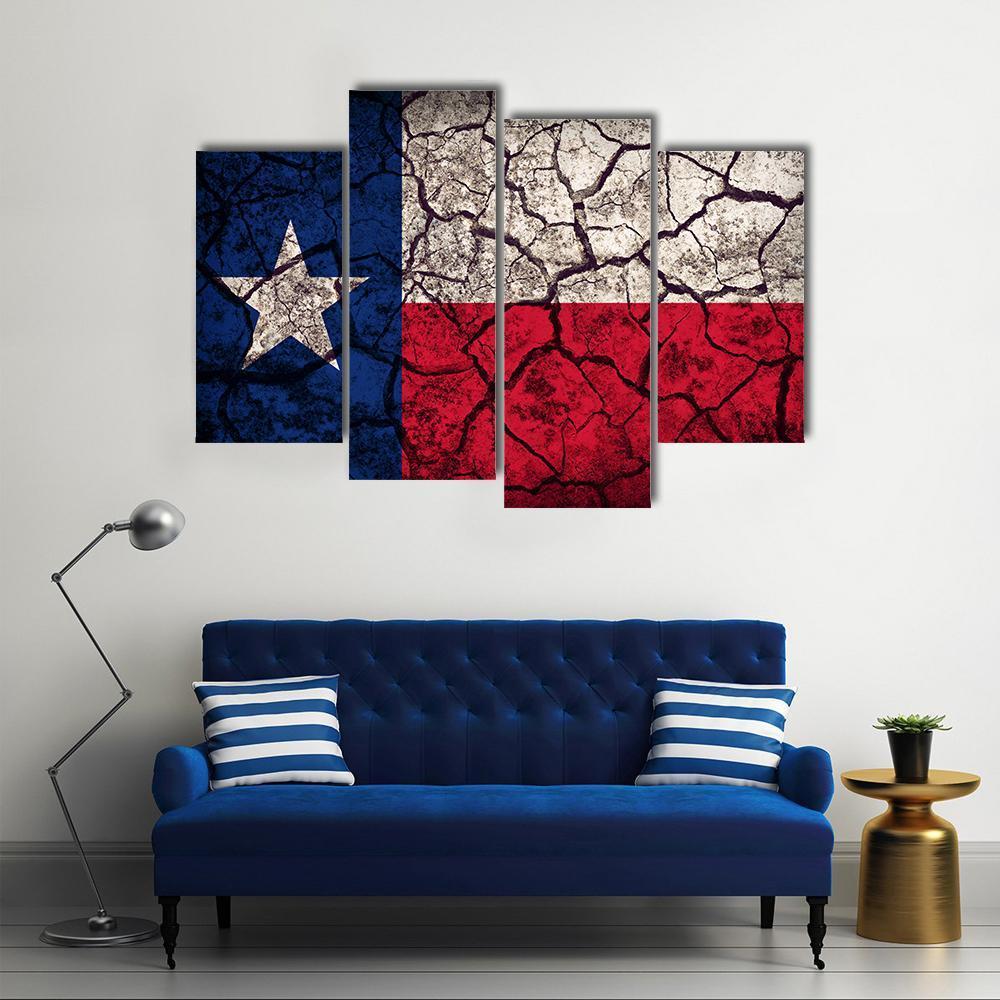 Texas Flag Pattern On Crack Soil Texture Canvas Wall Art-4 Pop-Gallery Wrap-50" x 32"-Tiaracle