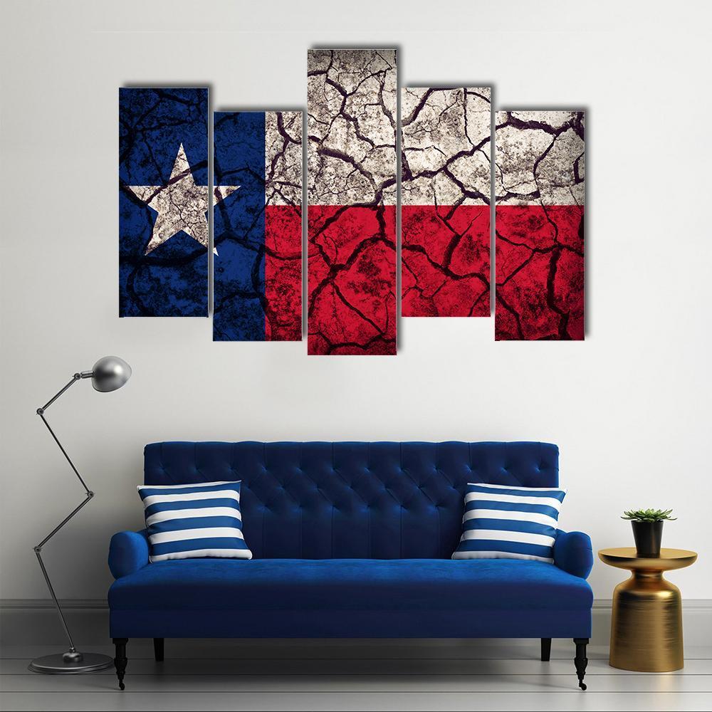 Texas Flag Pattern On Crack Soil Texture Canvas Wall Art-5 Pop-Gallery Wrap-47" x 32"-Tiaracle