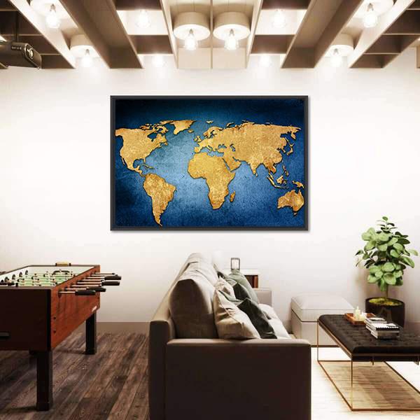Textured World Map Canvas Wall Art-5 Horizontal-Gallery Wrap-22" x 12"-Tiaracle