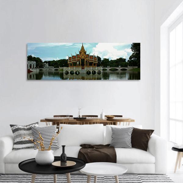 Thai Pavilion In Waters Panoramic Canvas Wall Art-1 Piece-36" x 12"-Tiaracle