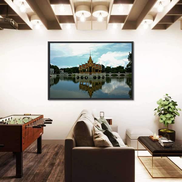 Thai Pavilion In Waters Panoramic Canvas Wall Art-1 Piece-36" x 12"-Tiaracle