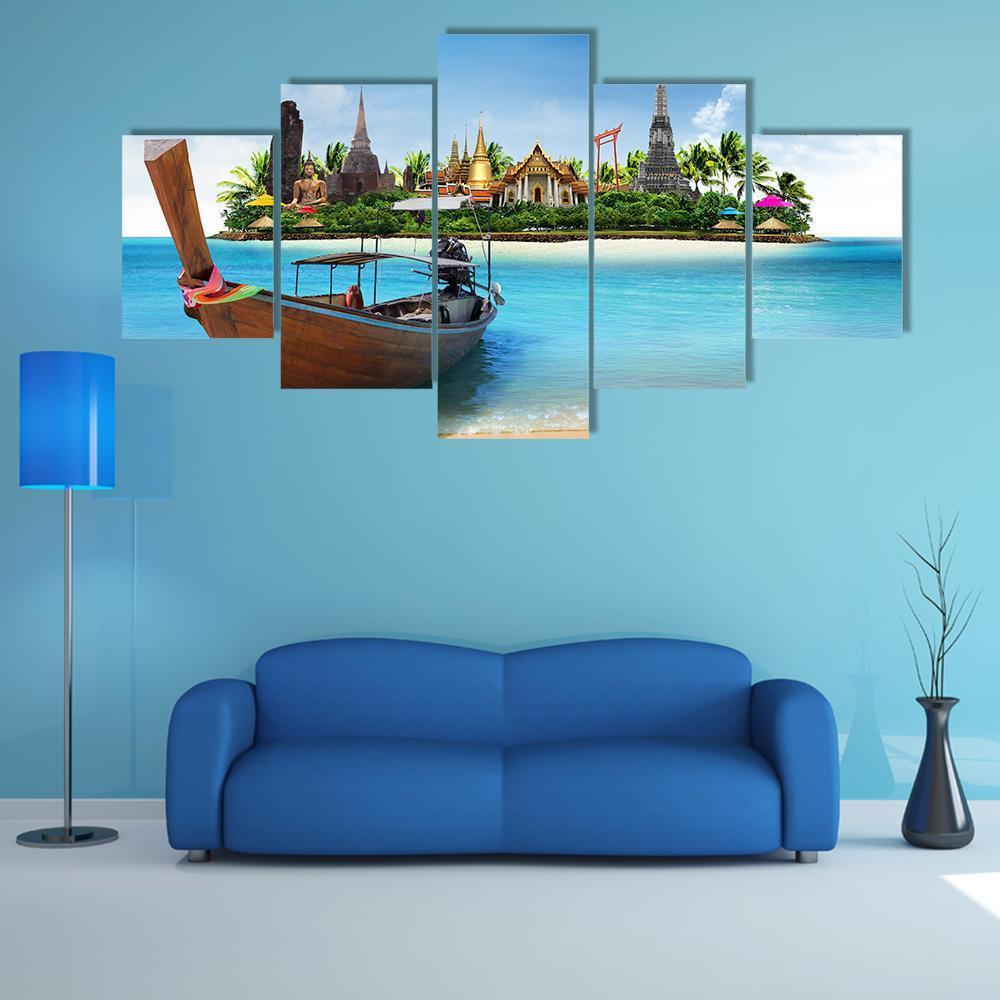 Thailand Travel Concept Canvas Wall Art-5 Star-Gallery Wrap-62" x 32"-Tiaracle