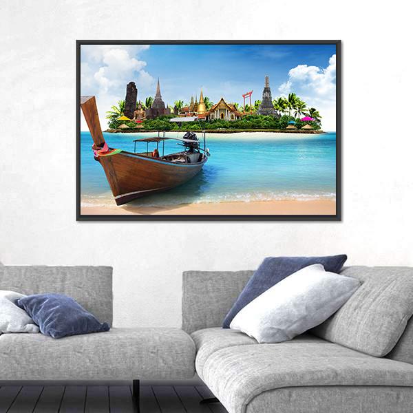 Thailand Travel Concept Panoramic Canvas Wall Art-1 Piece-36" x 12"-Tiaracle