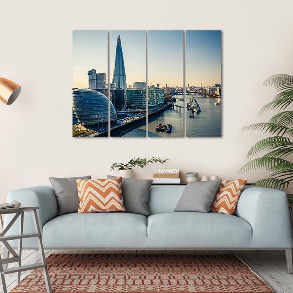Thames & London City Canvas Wall Art-4 Horizontal-Gallery Wrap-34" x 24"-Tiaracle