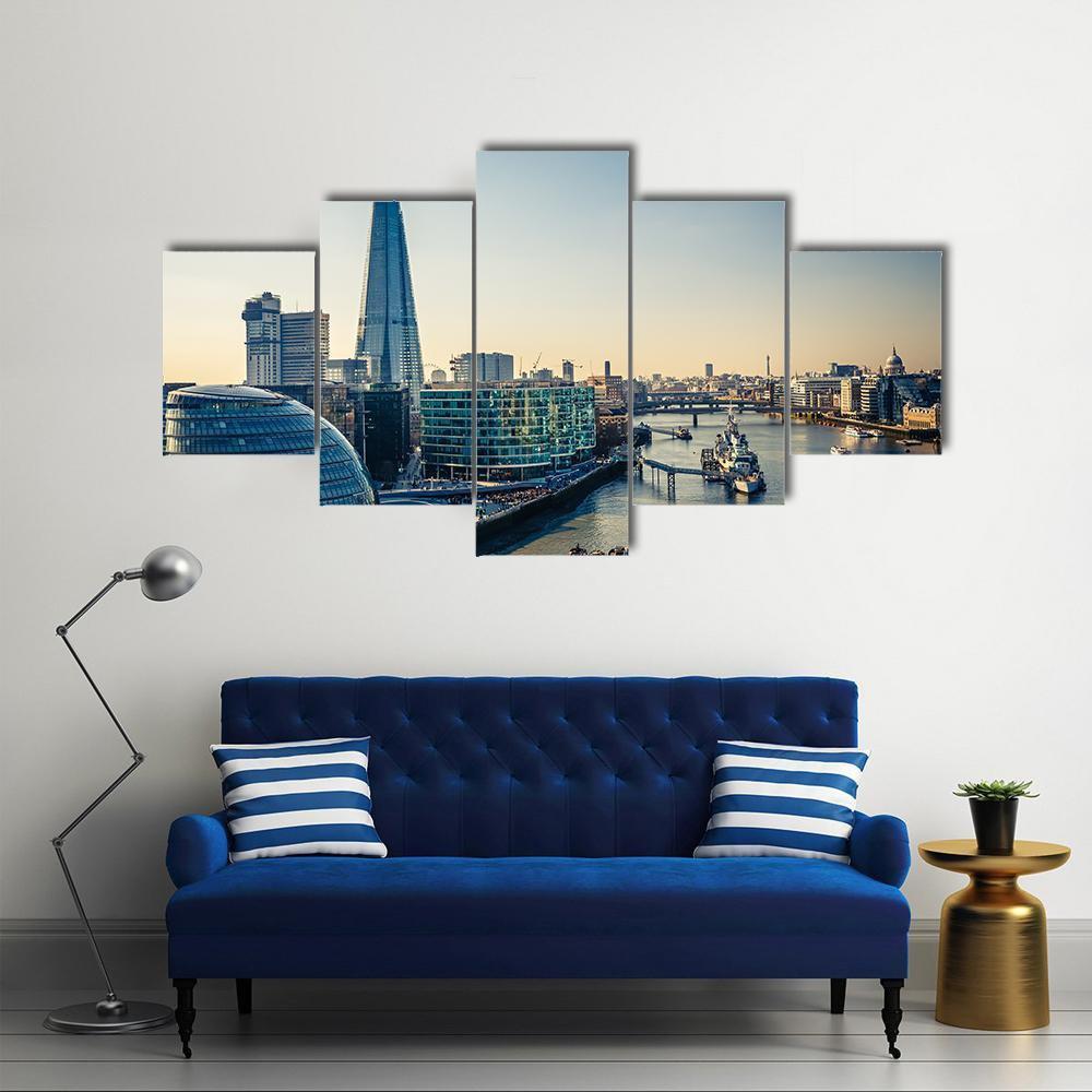 Thames & London City Canvas Wall Art-5 Star-Gallery Wrap-62" x 32"-Tiaracle